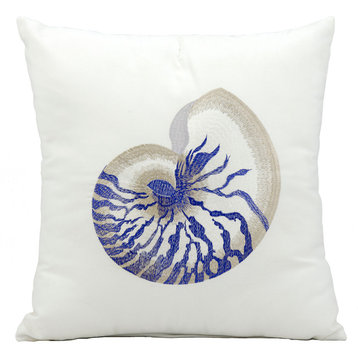 Mina Victory Blue Conch White Outdoor Throw Pillow, 18"x18"