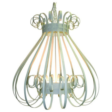 Luxe Antique Vintage Style White Cage Iron Chandelier 4 Light Scroll Open Bell