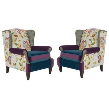 Home Square 2 Piece Wingback Accent Arm Chair Set in Multicolored Floral