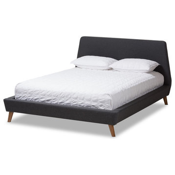 Sinclaire Dark Gray Fabric Upholstered Walnut Queen Platform Bed