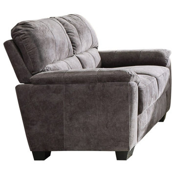 Padded Loveseat With Pillow Arms, Charcoal Gray
