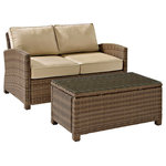 Crosley - 2-Piece Outdoor Wicker Seating Set With Sand Cushions, Loveseat and Table - Create the ultimate in outdoor entertaining with Crosley's Bradenton Collection. This elegantly designed all-weather wicker conversational set is the perfect addition to your environment. The finely crafted deep seating collection features intricately woven wicker over durable steel frames, and UV/Fade resistant cushions providing comfort, style and durability.