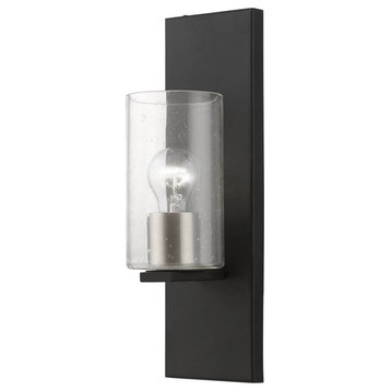 1 Light 15" Tall Wall Sconce, Black-Brushed Nickel Accents