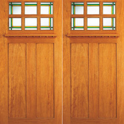 6-Lite Stained Glass Craftsman Style, Mahogany Double Front Doors - Front Doors