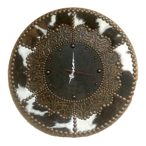 Embossed Leather Cowhide Clock Southwestern Wall Clocks By