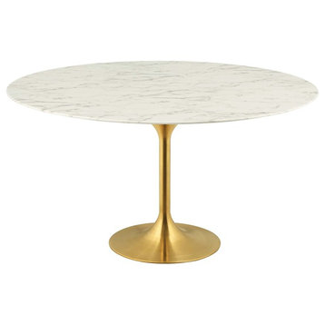 Modern Deco Dining Table, Metal Artificial Marble, Gold White