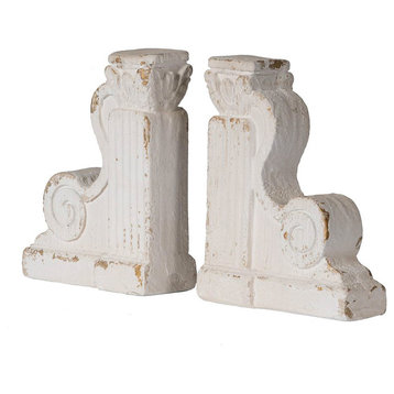 Distressed White Bookend 16x3x10" 2-Piece Set