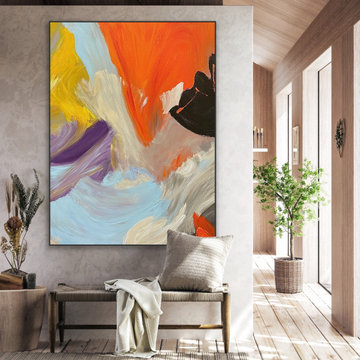 60x40 In Original Large colorful abstract Painting Light blue wall art