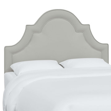 High Arched Headboard With Border, Velvet Light Gray, Queen