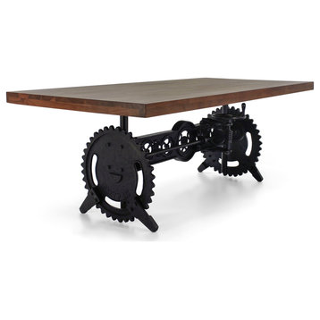 Steampunk Adjustable Dining Table, Iron Crank Base, Provincial Top