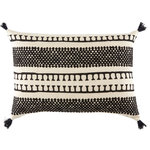 Jaipur Living - Nikki Chu by Jaipur Living Fala Cream/Black Geometric Down Throw Pillow 16x24" - Stripes of geometric patterning create a global statement on this black and off-white Nikki Chu lumbar pillow. Whimsical tassels at the corners add bohemian detail to this chic accent.