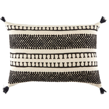 Nikki Chu by Jaipur Living Fala Cream/Black Geometric Down Throw Pillow 16x24"