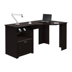 L-Shaped Corner Computer Desk With File Drawer, Espresso Wood Finish