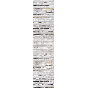 Batten Modern Stripe Area Rug, Gray/Black, 2'x8'