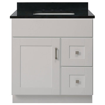 Shaker Hill  Vanity With 2-Drawers, 30", Right Side Facing