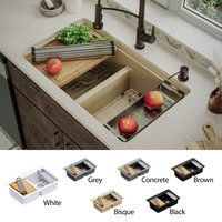 Karran Undermount 32.5 in. Double 50/50 Bowl Workstation Kitchen Sink, Bisque