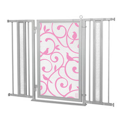 Fusion Gates - Fusion Gate with Songbirds in Pink Design, Satin Nickel, 36"-52" - Baby Gates And Child Safety