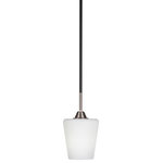 Toltec Lighting - Paramount Mini Pendant, Matte Black & Brushed Nickel, 6" White Matrix - Enhance your space with the Paramount 1-Light Mini Pendant. Installation is a breeze - simply connect it to a 120 volt power supply and enjoy. Achieve the perfect ambiance with its dimmable lighting feature (dimmer not included). This pendant is energy-efficient and LED-compatible, providing you with long-lasting illumination. It offers versatile lighting options, as it is compatible with standard medium base bulbs. The pendant's streamlined design, along with its durable glass shade, ensures even and delightful diffusion of light. Choose from multiple finish, color, and glass size variations to find the perfect match for your decor.