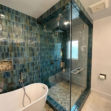 Full Bathroom Remodel Green Mosaic Tile
