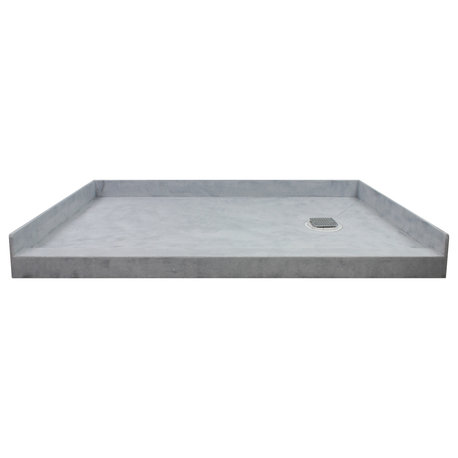 Transolid Ready to Tile 60"Lx34"W Shower Base, Dark Gray, Right Hand Drain