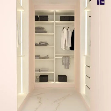 Small Walk-in Glass Door Wardrobe Internal Storage in Pink by Inspired Elements