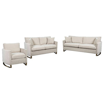 Coaster 3-Piece Contemporary Upholstered Arched Arms Chenille Sofa Set in Beige