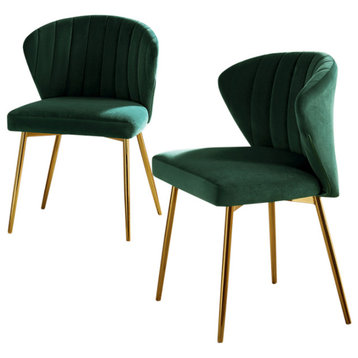 Milia Modern Audrey Velvet Dining Chair With Metal Legs Set of 2, Green