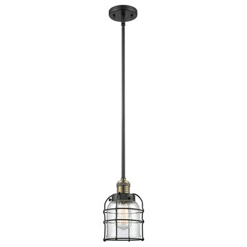 Small Bell Cage 1-Light Mini Pendant, Black Antique Brass, Clear