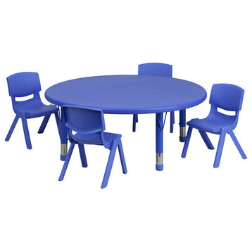 45'' Round Blue Plastic Height Adjustable Activity Table Set
