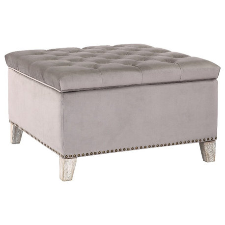 Square 29.5" Velvet Tufted Storage Ottoman