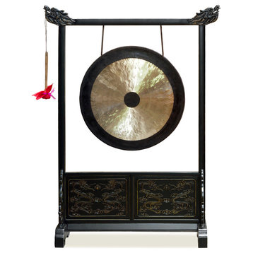 31" Bronze Gong With Dragon Stand