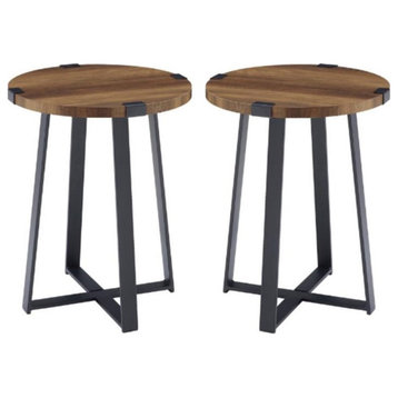 Home Square 18" Metal Wrap Round Side Table in Reclaimed Barnwood - Set of 2