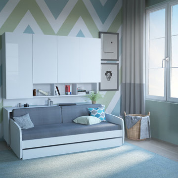Compact Twin XL Sofa bed and Cabinets Wall System
