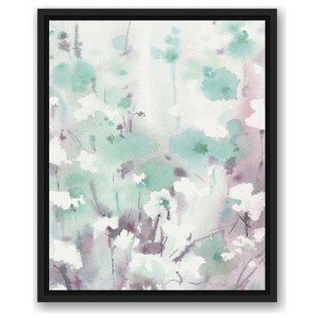 Hazy Mint Lilac Floral 16x20 Black Floating Framed Canvas