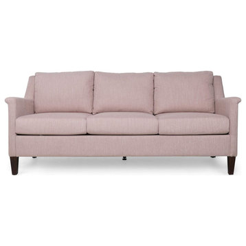 Contemporary Sofa, Tapered Legs With Cushioned Seat and Rolled Arms, Light Blush