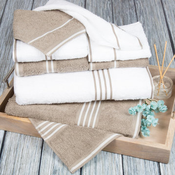 Lavish Home Rio 8-Piece Cotton Towel Set, White & Taupe