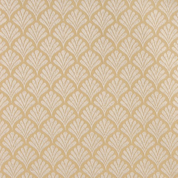 Gold, Fan Patterned Woven Upholstery Fabric By The Yard