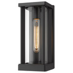 Z-Lite - Glenwood One Light Outdoor Wall Sconce, Black - From the Glenwood collection comes this sophisticated and contemporary outdoor wall sconce which includes a clear glass cylinder globe held by a thin cage-style aluminum frame. Featuring an elegant dark black finish that complements your home's already existing facade this wall sconce lends a striking handsome element to any outdoor entertainment space. Take several of these sconces and flank a sliding glass door or surround a deck railing for a classy understated look while allowing ample lighting for hosting al fresco dinners or late night talks.