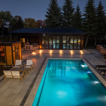 Backyard Pool, Cabana, Sport Court and Nighttime Feature Lighting Project