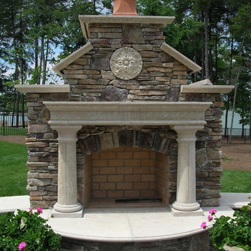 Outdoor Living - Cast Stone and Ledgestone Fireplace