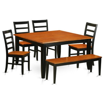 East West Furniture Parfait 6-piece Wood Dining Set with Bench in Black/Cherry