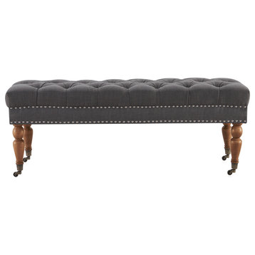 Brooke 47" Tufted Ottoman Bench with Rubber Wood Legs, Dark Gray