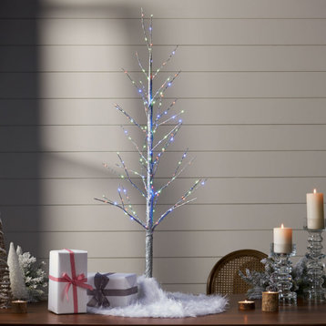 4-foot Pre-Lit 152 Multi-Color LED Artificial Christmas Twig Tree, Silver