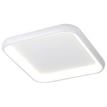 Acryluxe Polaris 25" Square LED Flush-Mount, Matte White, Opal Acrylic Shade