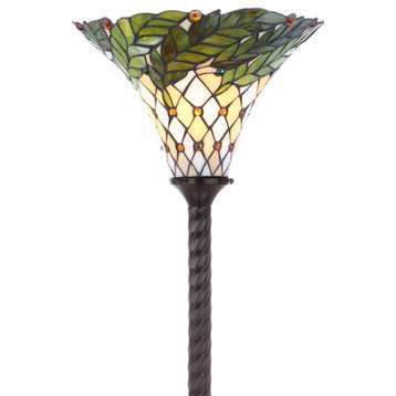Botanical Tiffany-Style 71" Torchiere Floor Lamp, Bronze
