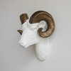 Faux White Ram Head with Bronze Horns Wall Decor, White and Bronze