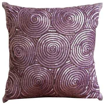 Spiral Purple Sequins Purple Art Silk Pillow Covers 12"x12", Purple Touch