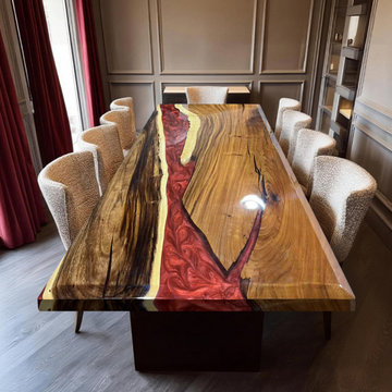Live Edge Walnut Red River Epoxy Table - Custom Functional Art