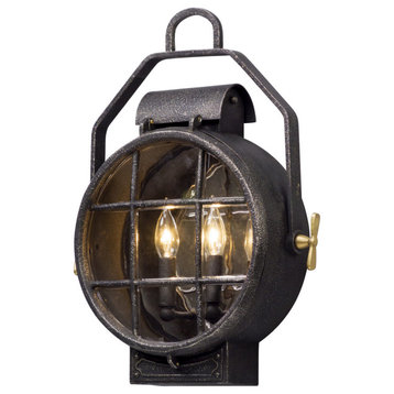 Point Lookout Two Light Wall Lantern in Aged Silver with Pol Brass
