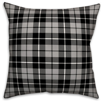 Black & Gray Tartan Plaid 18x18 Throw Pillow